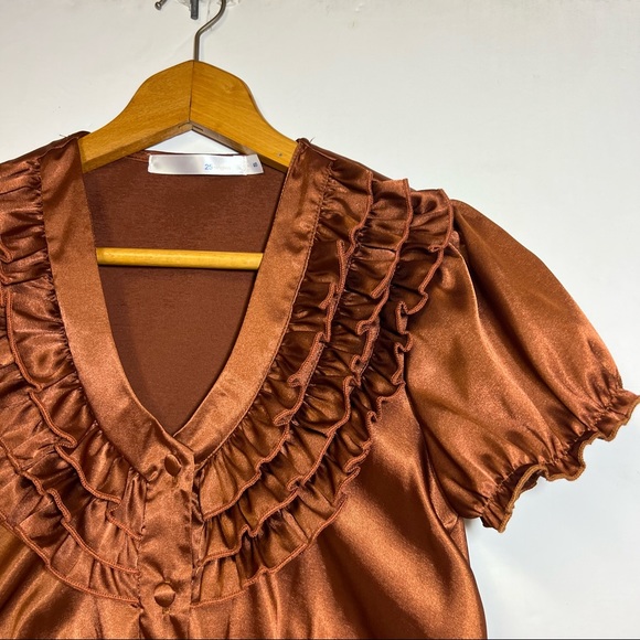 25Singles Brown Satin Ruffle Front Dress SZ S - Picture 2 of 10
